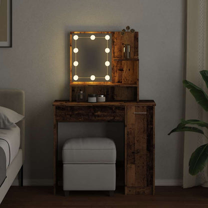 vidaXL Dressing Table with LED Old Wood 86,5x35x136 cm