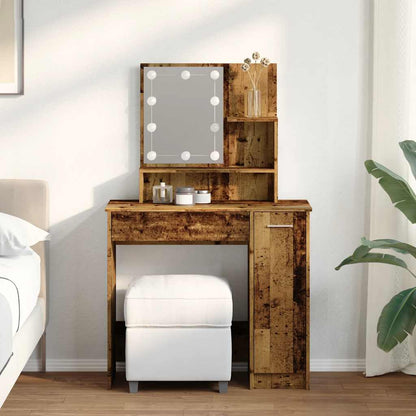 vidaXL Dressing Table with LED Old Wood 86,5x35x136 cm