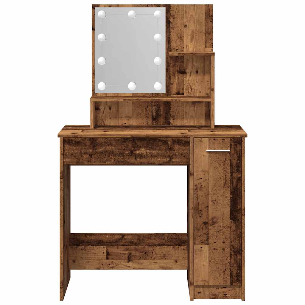 vidaXL Dressing Table with LED Old Wood 86,5x35x136 cm