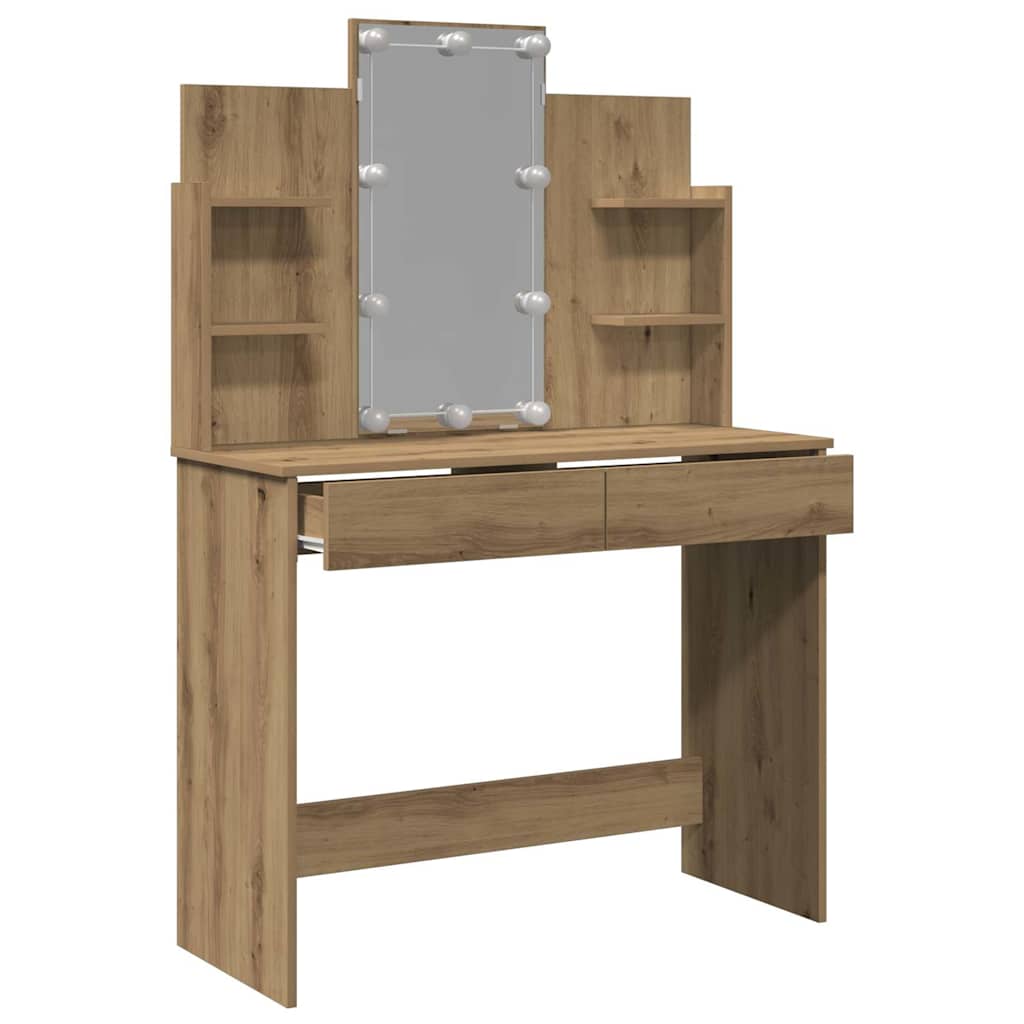 vidaXL Dressing Table with LED Lights Artisan Oak 96x40x142 cm