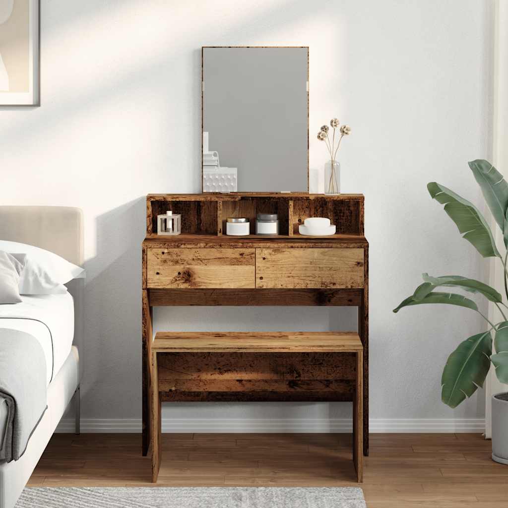 vidaXL Dressing Stool Old Wood 70x35x45 cm Engineered Wood