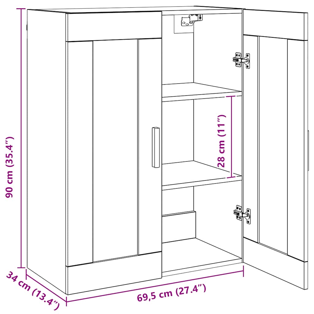 vidaXL Hanging Wall Cabinet Artisian Oak 69.5x34x90 cm