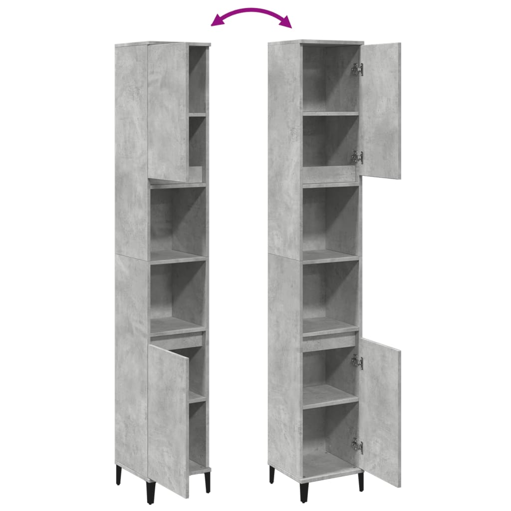 vidaXL Bathroom Cabinet Concrete Grey 30x30x190 cm Engineered Wood