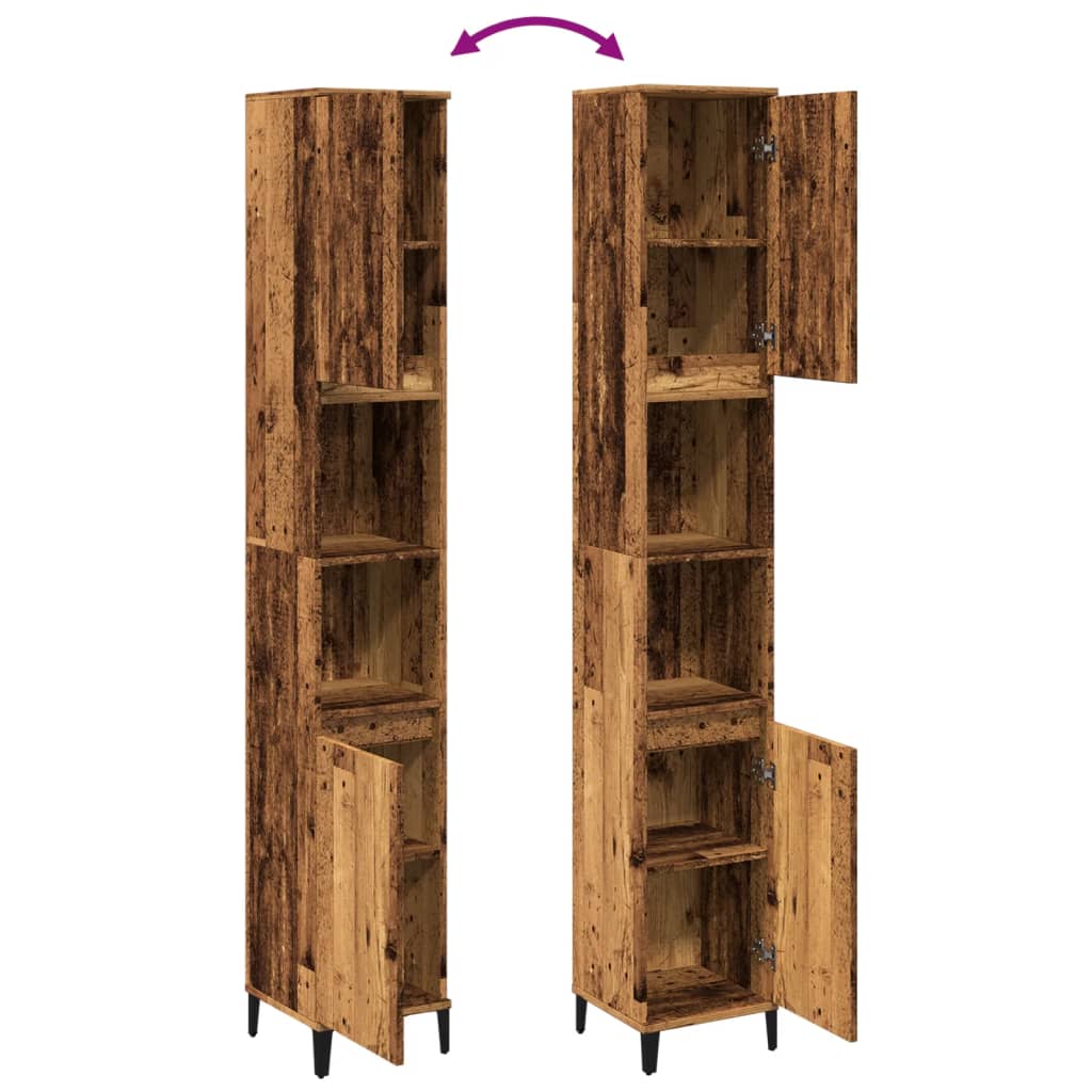 vidaXL Bathroom Cabinet Old Wood 30x30x190 cm Engineered Wood