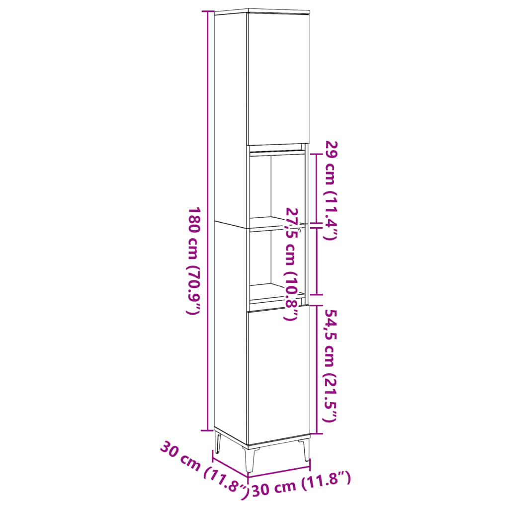 vidaXL Bathroom Cabinet Old Wood 30x30x190 cm Engineered Wood