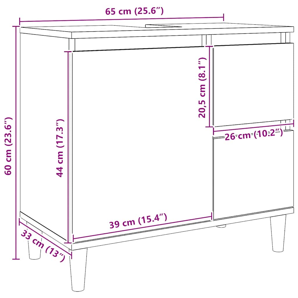 vidaXL Sink Cabinet Artisan Oak 65x33x60 cm Engineered Wood