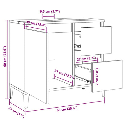 vidaXL Sink Cabinet Old Wood 65x33x60 cm Engineered Wood