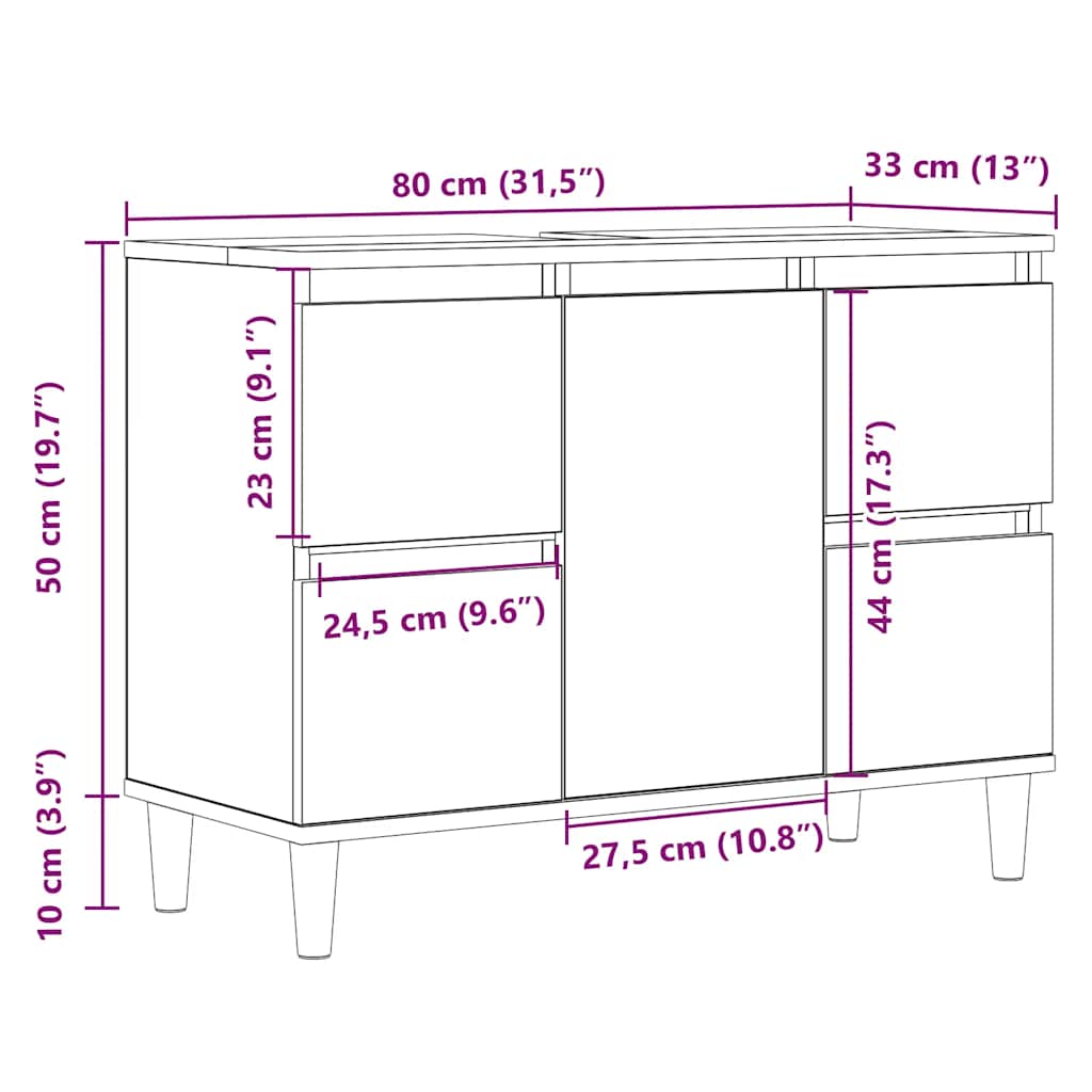 vidaXL Sink Cabinet Artisan Oak 80x33x60 cm Engineered Wood