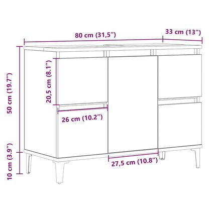 vidaXL Sink Cabinet Artisan Oak 80x33x60 cm Engineered Wood
