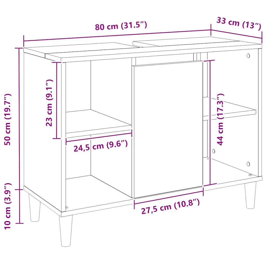 vidaXL Bathroom Cabinet Artisian Oak 80x33x60 cm Engineered Wood