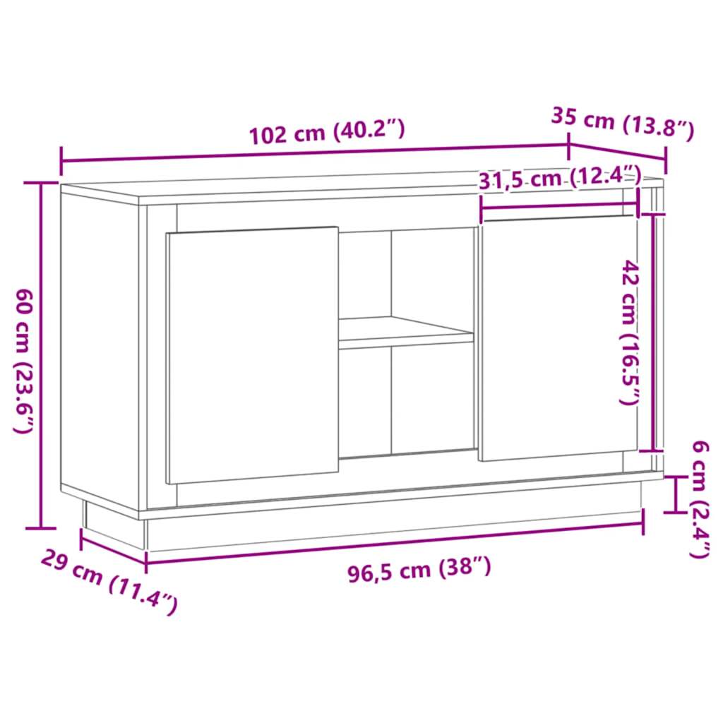 vidaXL Sideboard Artisan Oak 102x35x60 cm Engineered Wood