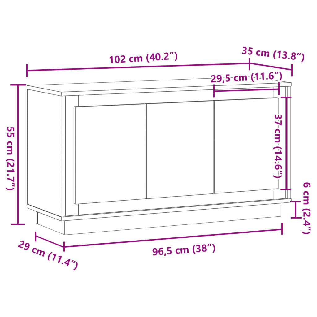 vidaXL Sideboard Old Wood 102x35x55 cm Engineered Wood