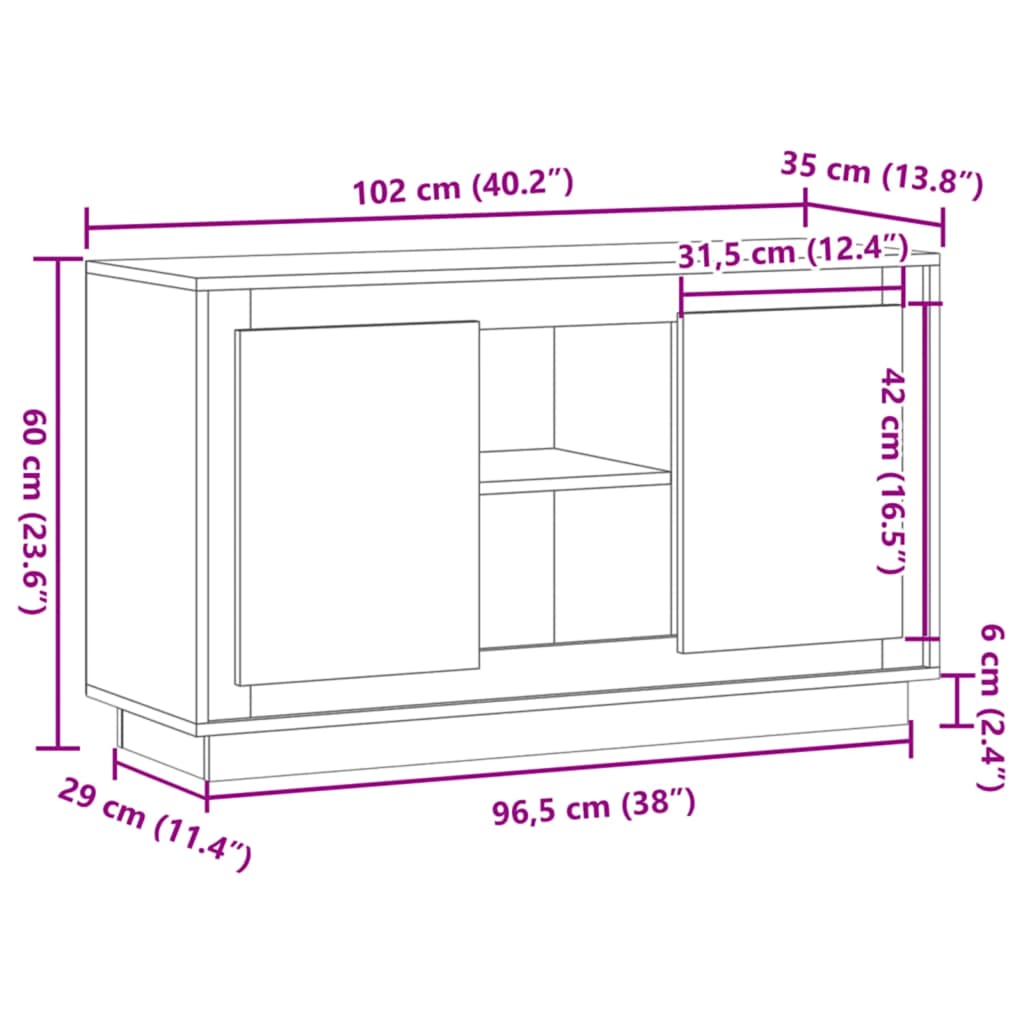 vidaXL Sideboard Artisan Oak 102x35x55 cm Engineered Wood