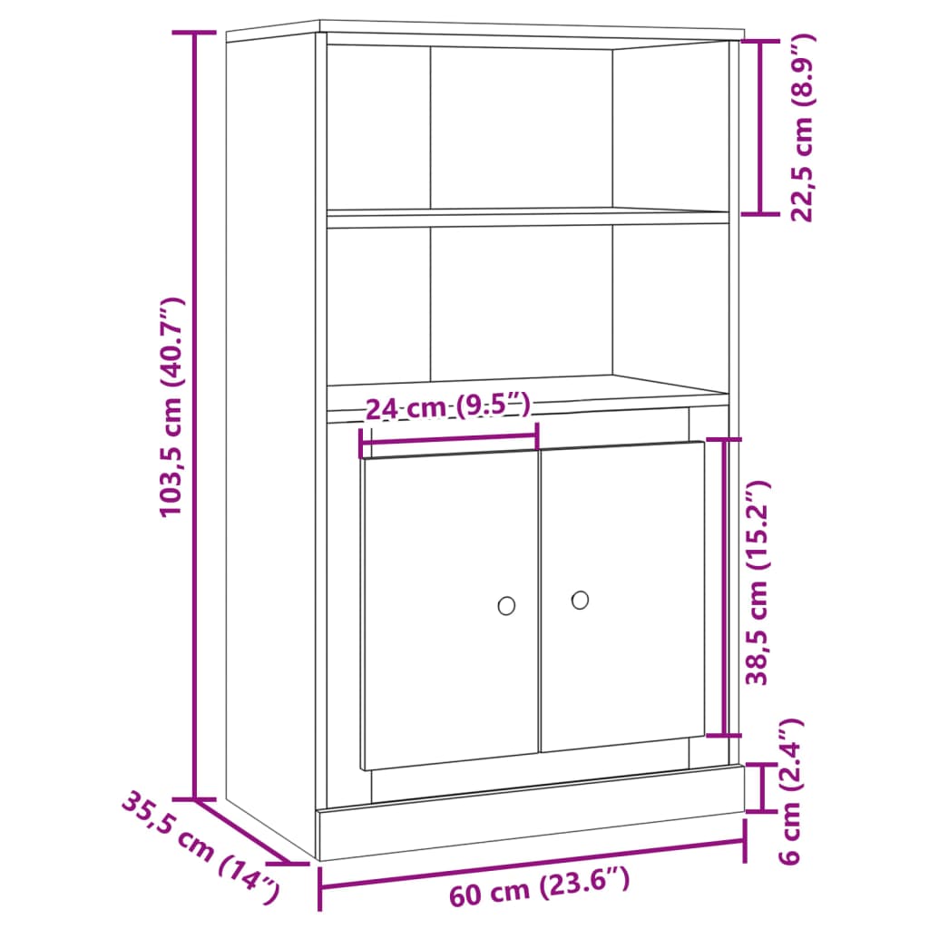 vidaXL Highboard Old Wood 60x35.5x103.5 cm Engineered Wood