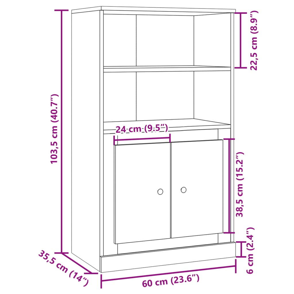 vidaXL Highboard Artisian Oak 60x35.5x103.5 cm Engineered Wood