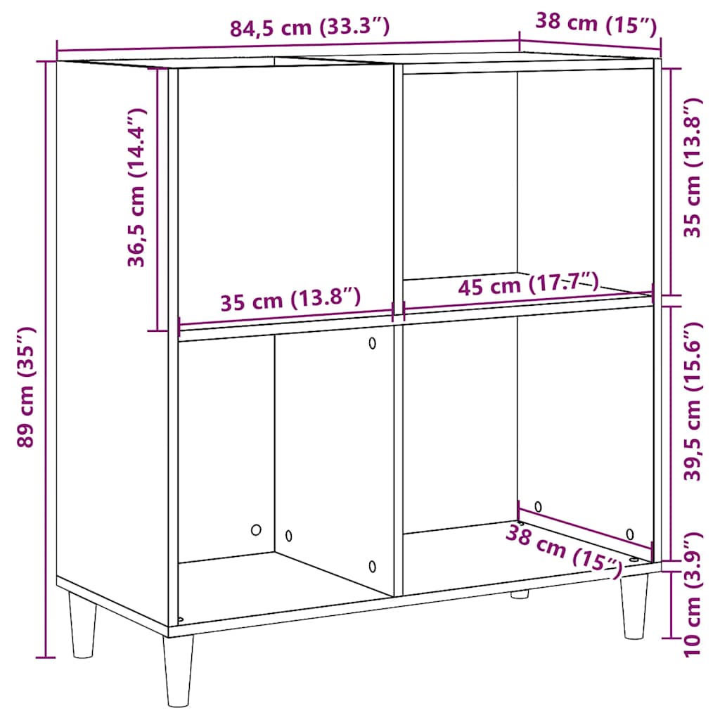 vidaXL Record Cabinet Old Wood 84.5x38x89 cm Engineered Wood