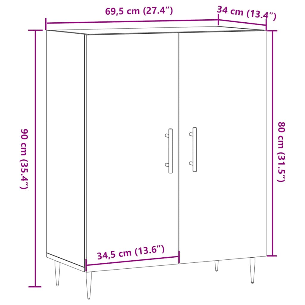 vidaXL Sideboard Old Wood 69.5x34x90 cm Engineered Wood