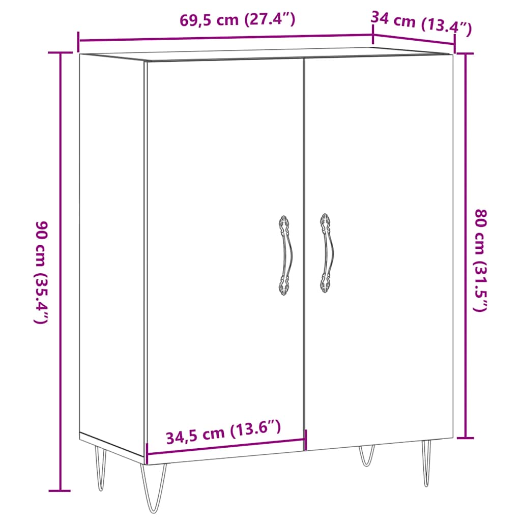 vidaXL Sideboard Old Wood 69.5x34x90 cm Engineered Wood