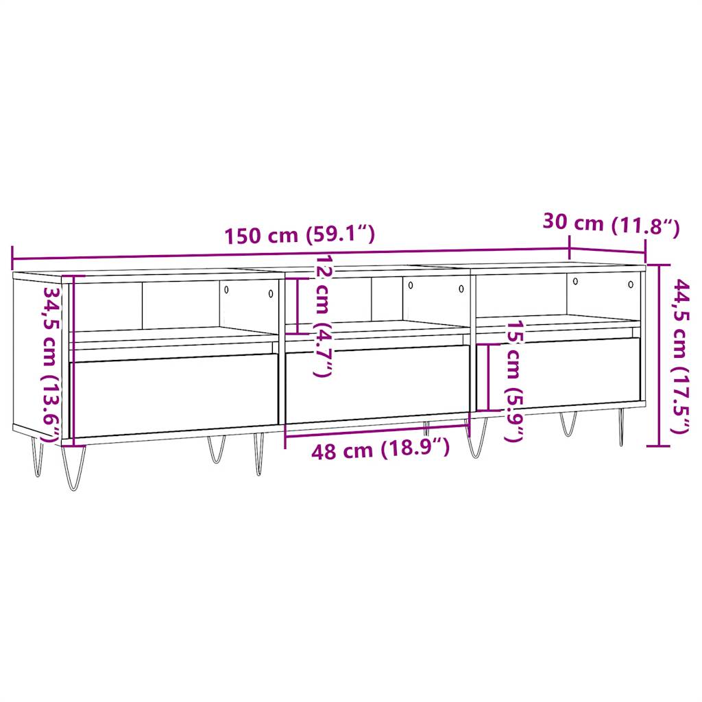 vidaXL TV Cabinet Old Wood 150x30x44.5 cm Engineered Wood