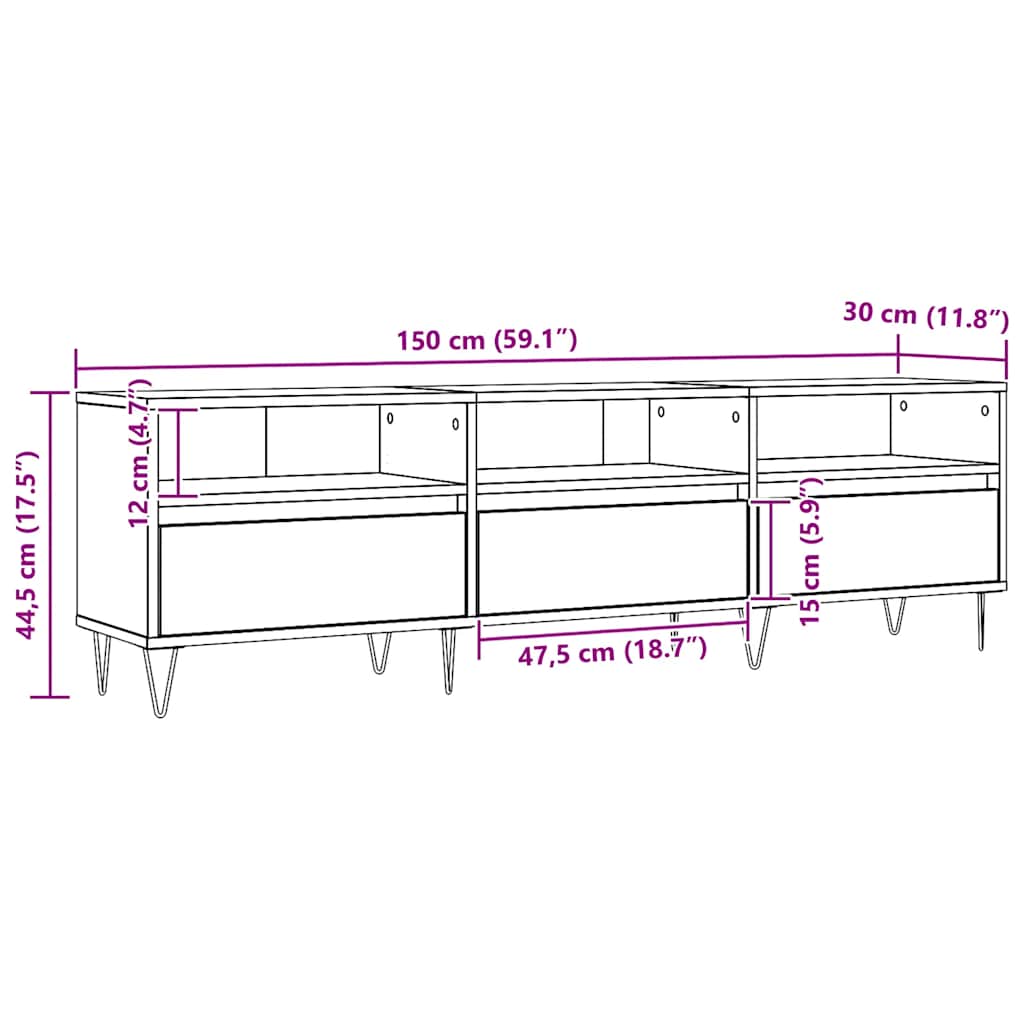 vidaXL TV Cabinet Artisan Oak 150x30x44.5 cm Engineered Wood