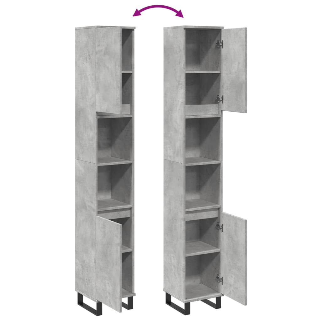 vidaXL Bathroom Cabinet Concrete Grey 30x30x190 cm Engineered Wood