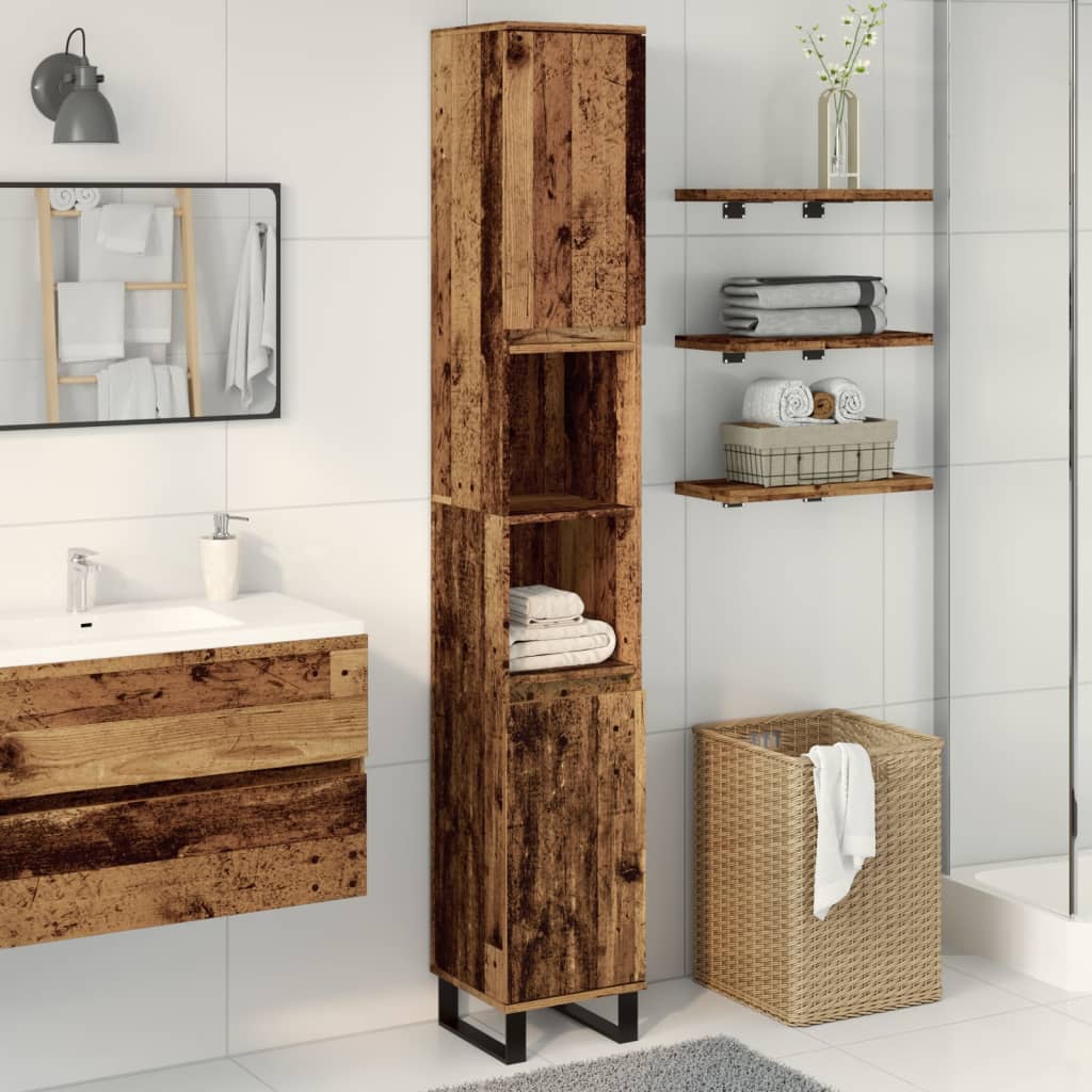 vidaXL Bathroom Cabinet Old Wood 30x30x190 cm Engineered Wood