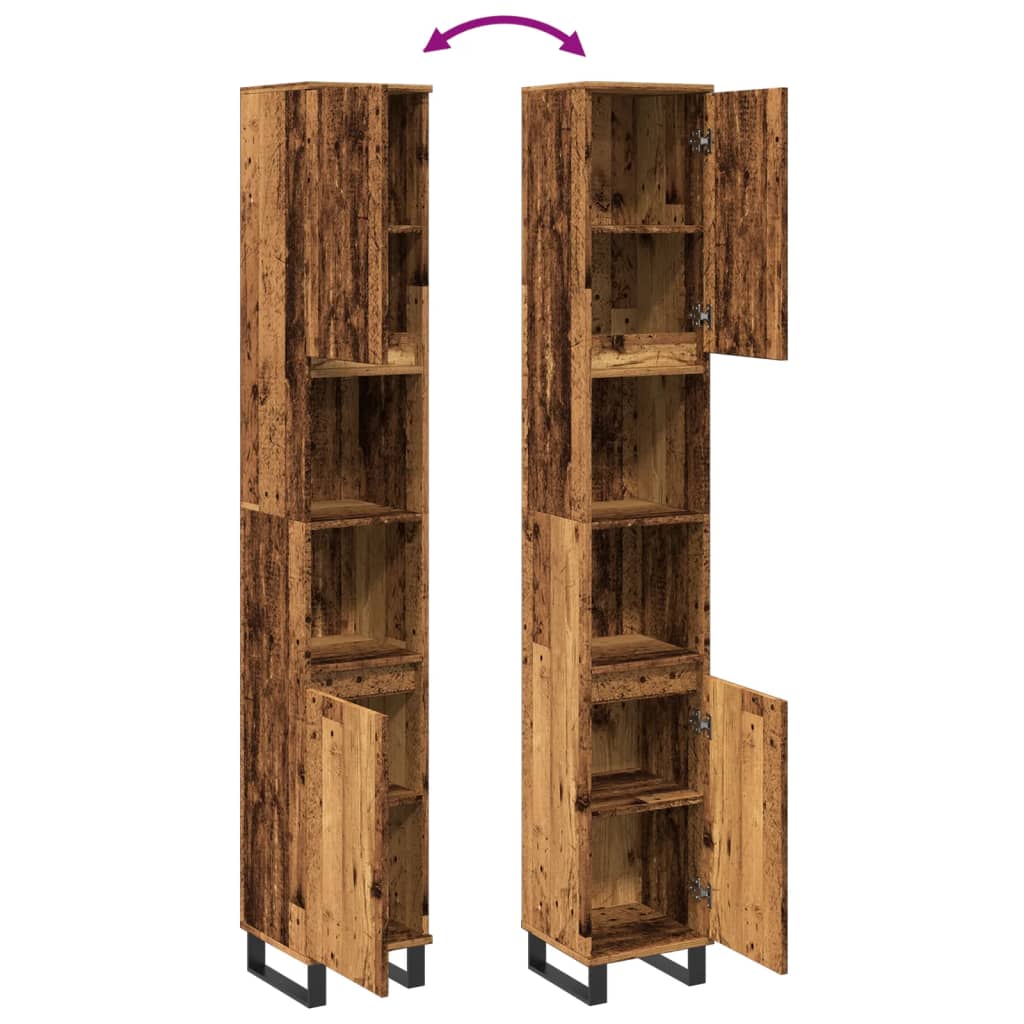 vidaXL Bathroom Cabinet Old Wood 30x30x190 cm Engineered Wood