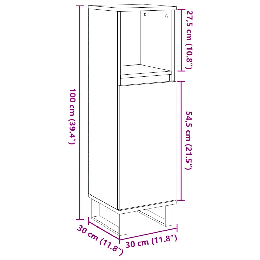 vidaXL Bathroom Cabinet Concrete Grey 30x30x100 cm Engineered Wood