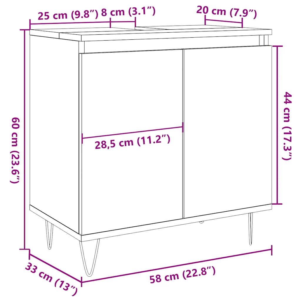 vidaXL Bathroom Cabinet Concrete Grey 58x33x60 cm Engineered Wood