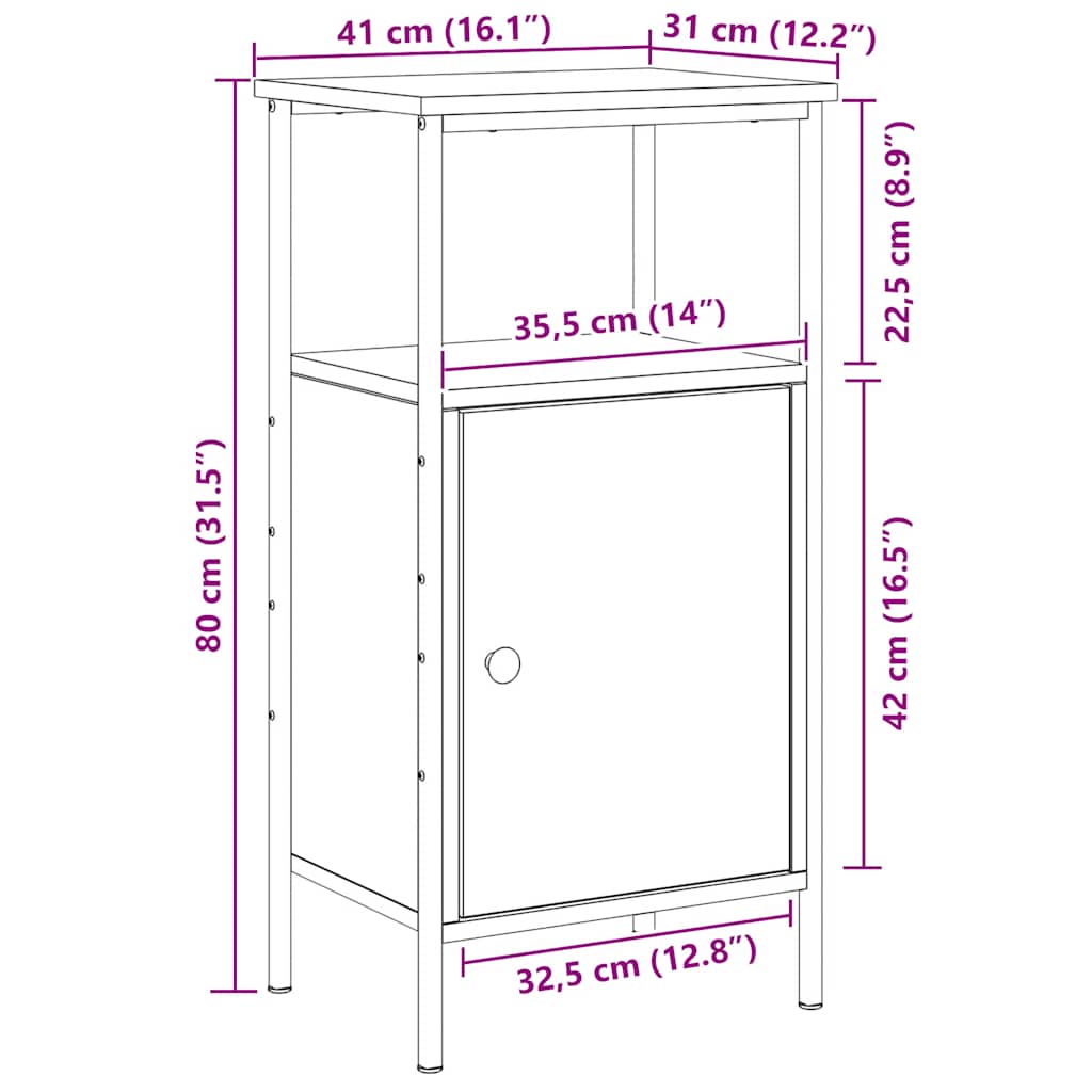 vidaXL Bedside Cabinet Artisan Oak 41x31x80 cm Engineered Wood