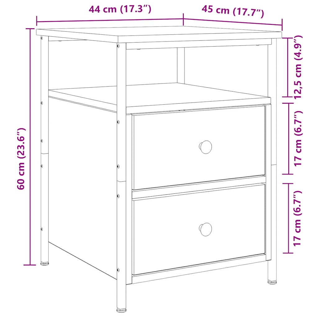 vidaXL Bedside Cabinet Artisan Oak 44x45x60 cm Engineered Wood