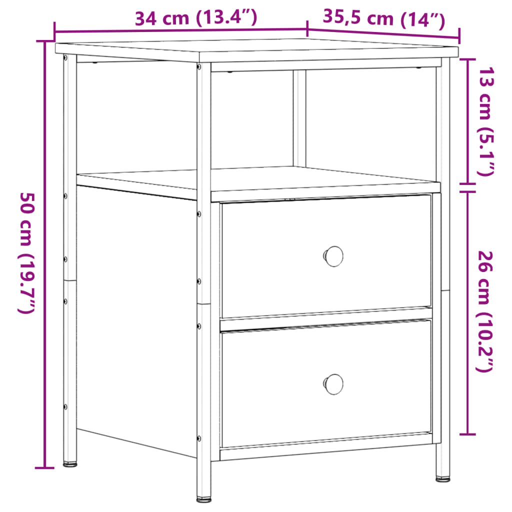 vidaXL Bedside Cabinet Old Wood 34x35.5x50 cm Engineered Wood