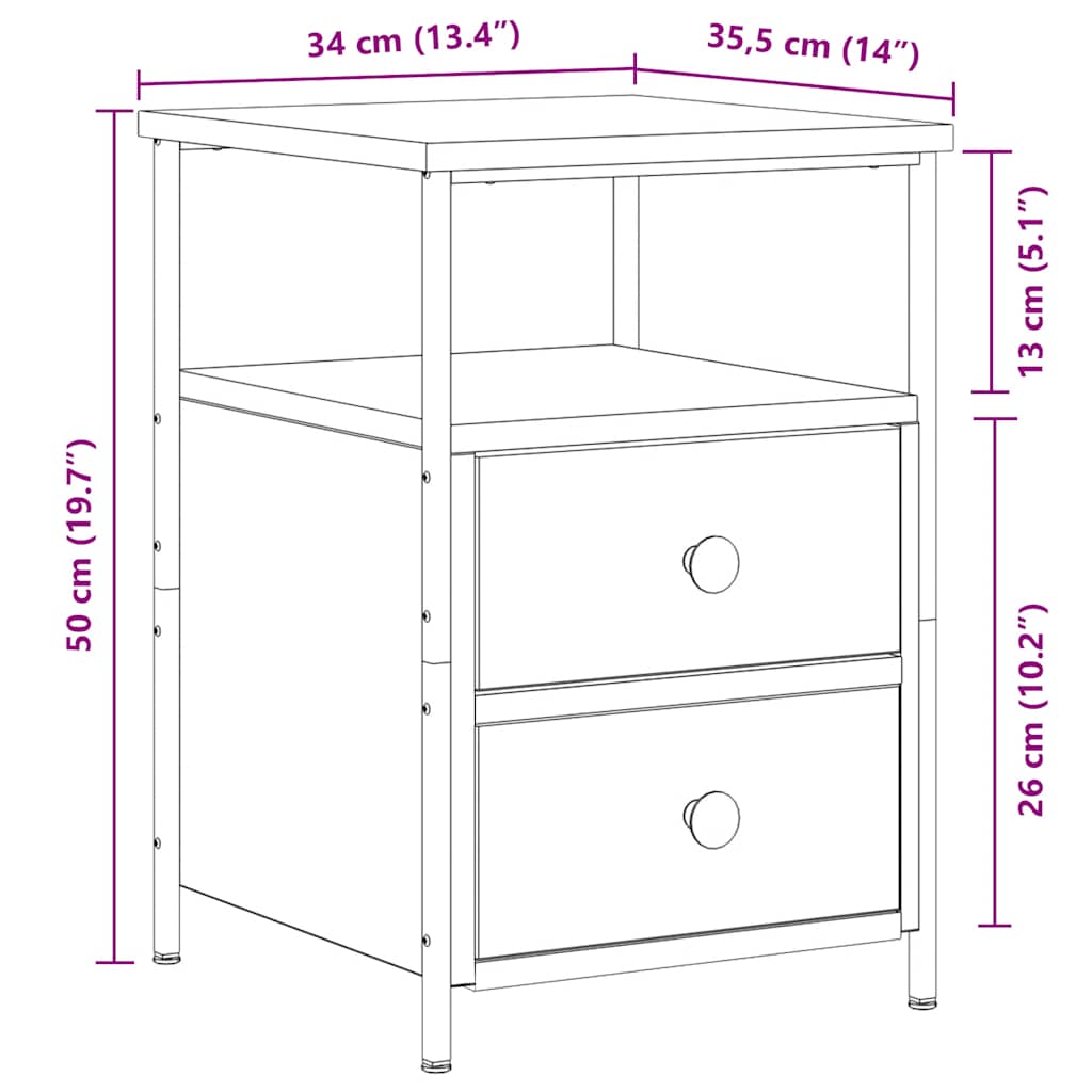 vidaXL Bedside Cabinets 2 pcs Artisan Oak 34x35.5x50 cm Engineered Wood