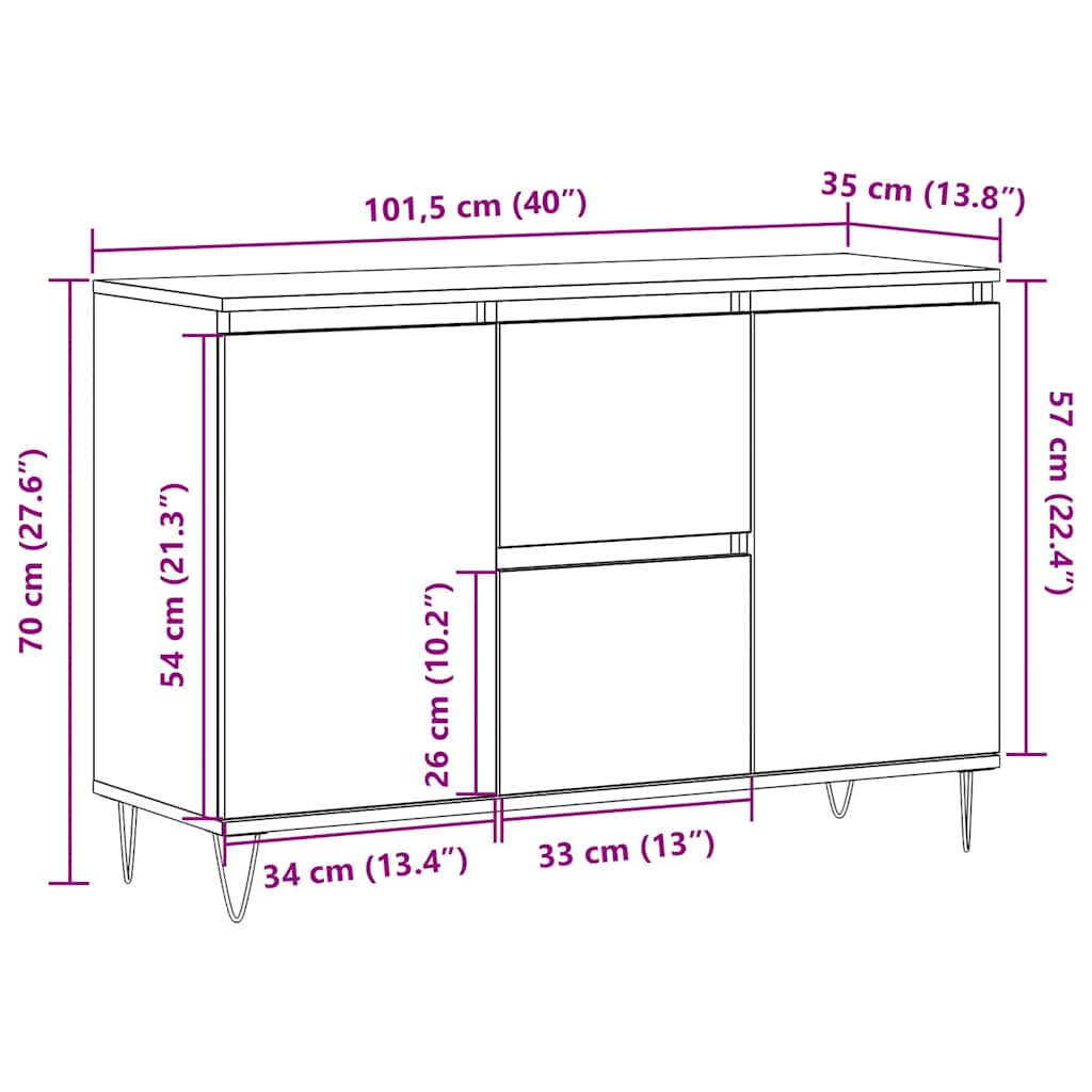 vidaXL Sideboard Old Wood 101.5x35x70 cm Engineered Wood