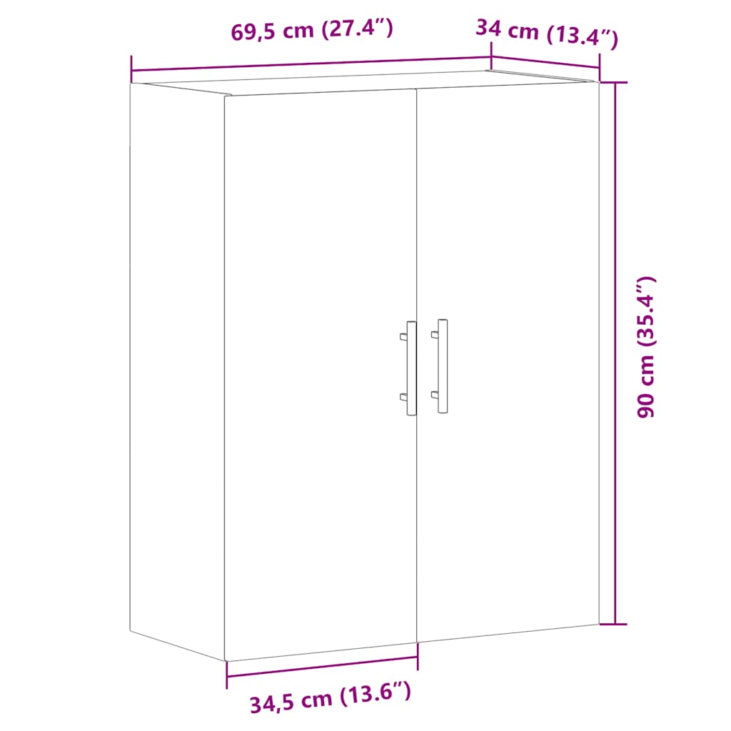 vidaXL Wall Mounted Cabinet Old Wood 69.5x34x90 cm