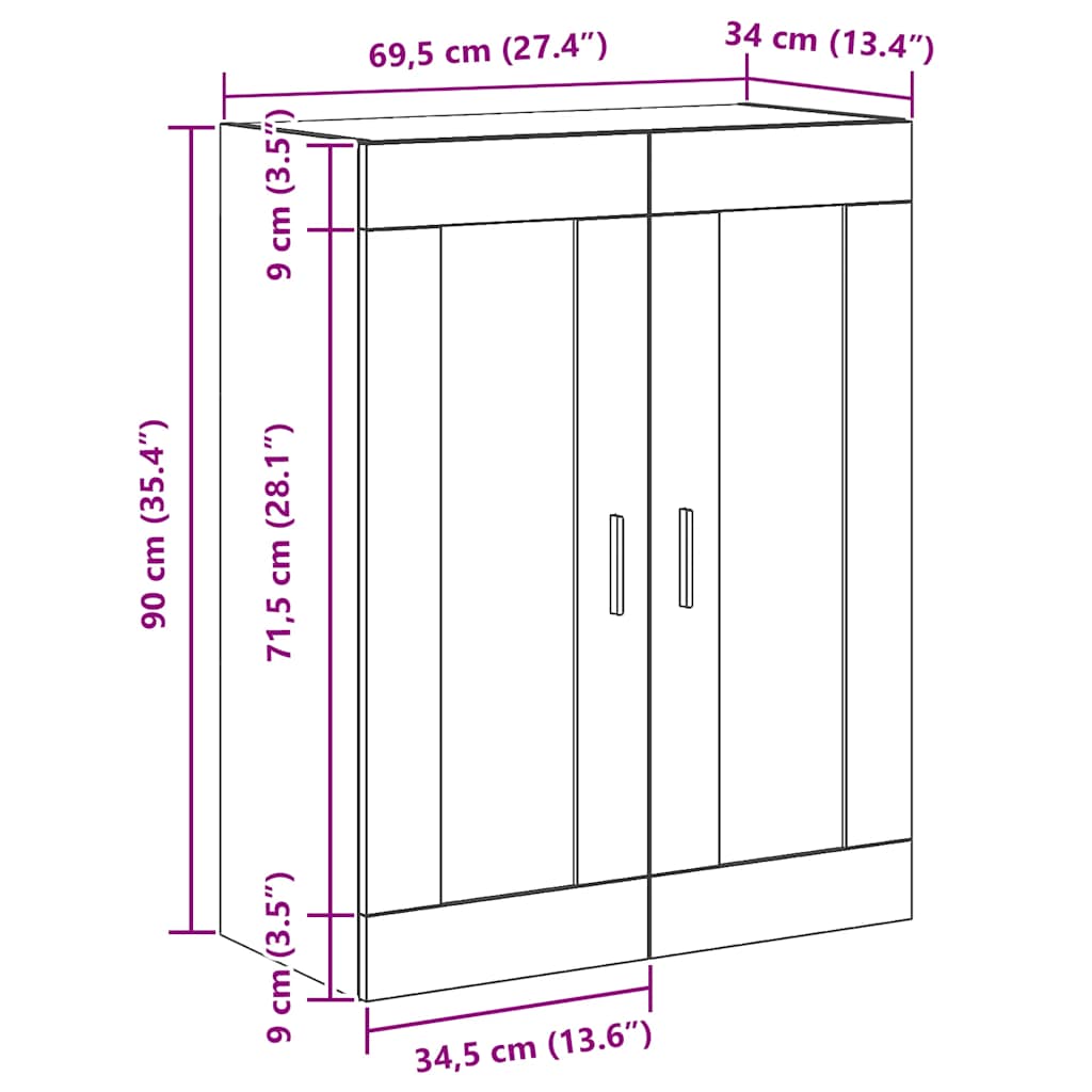vidaXL Wall Mounted Cabinet Artisian Oak 69.5x34x90 cm Engineered Wood