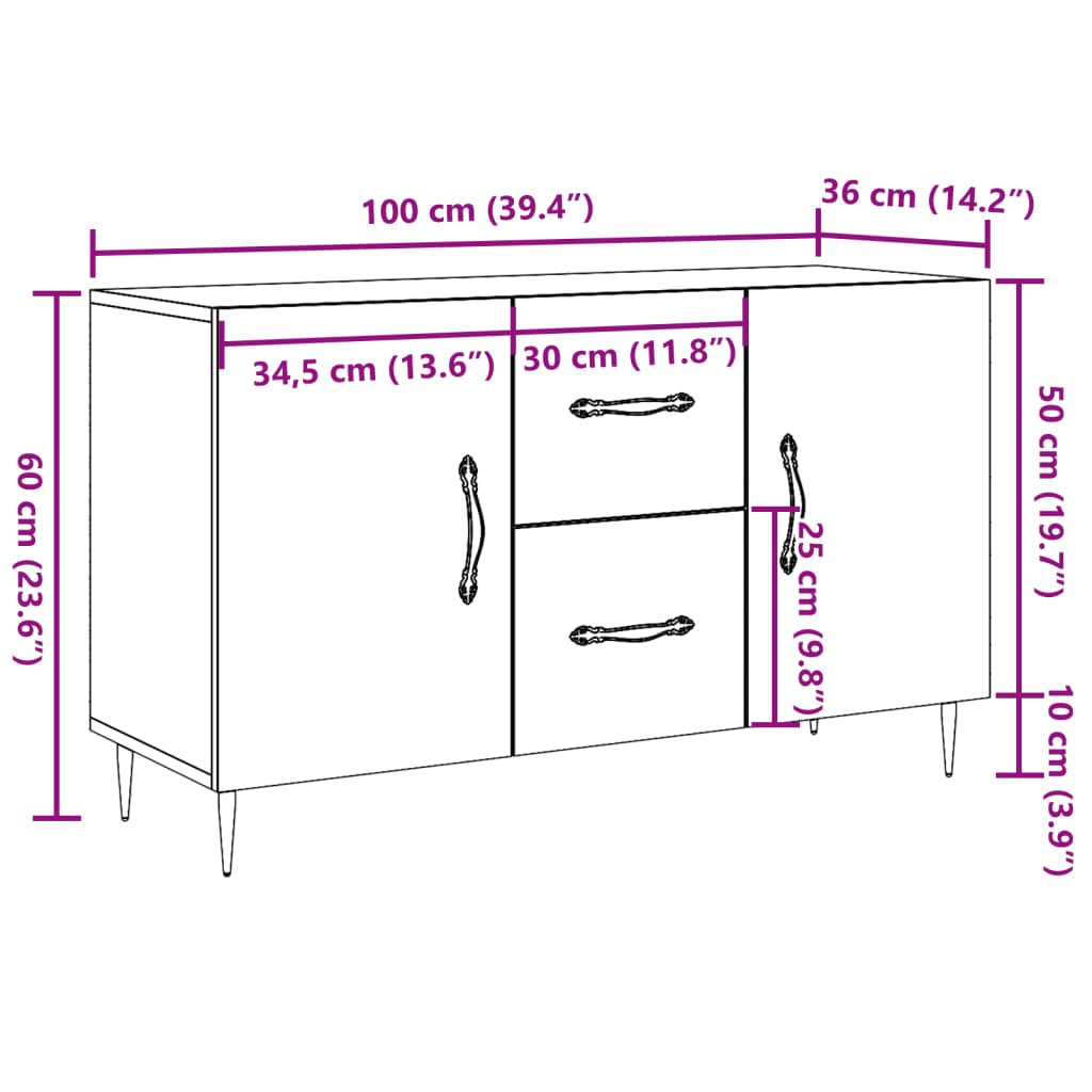vidaXL Sideboard Artisan Oak 100x36x60 cm Engineered Wood