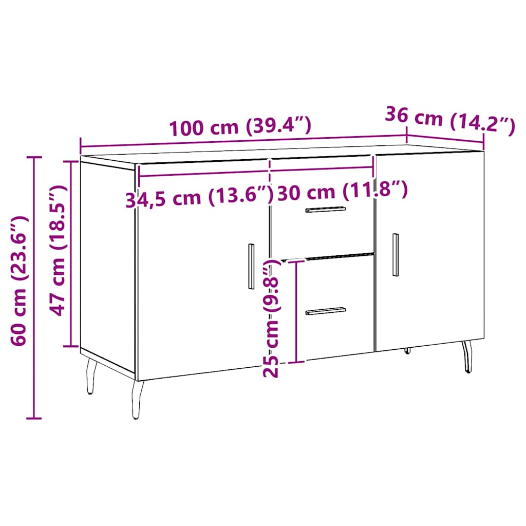 vidaXL Sideboard Artisian Oak 100x36x60 cm Engineered Wood