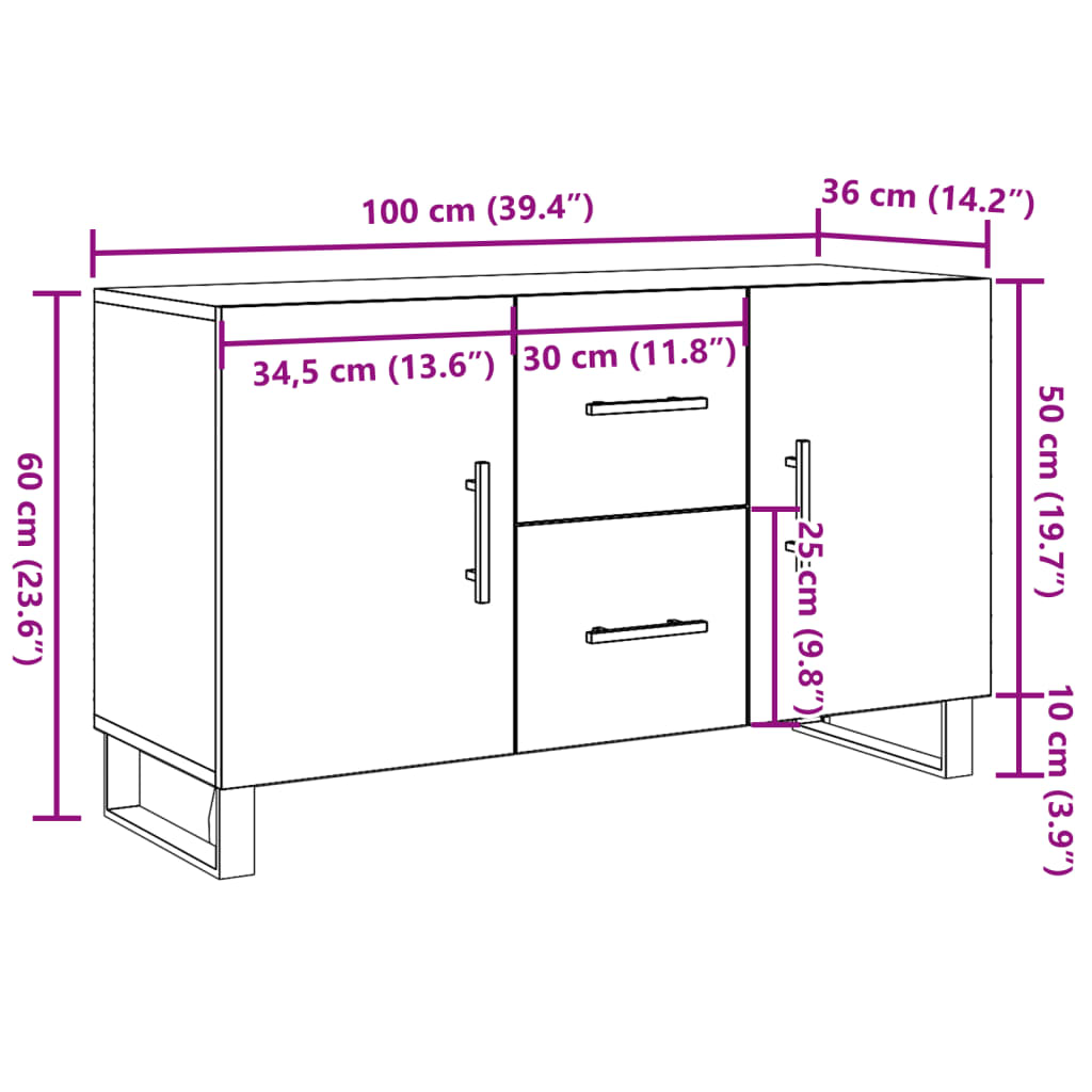 vidaXL Sideboard Old Wood 100x36x60 cm Engineered Wood