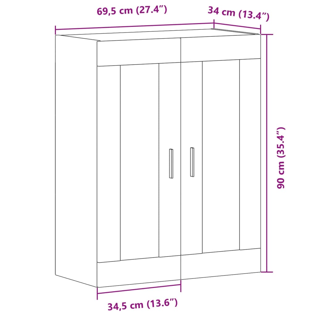 vidaXL Wall Mounted Cabinet Old Wood 69.5x34x90 cm