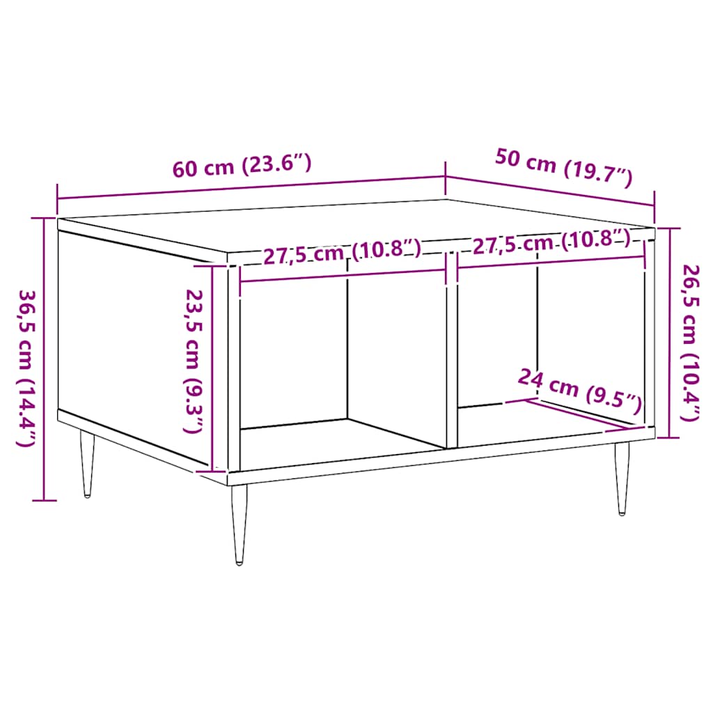 vidaXL Coffee Table Artisan Oak 60x50x36.5 cm Engineered Wood