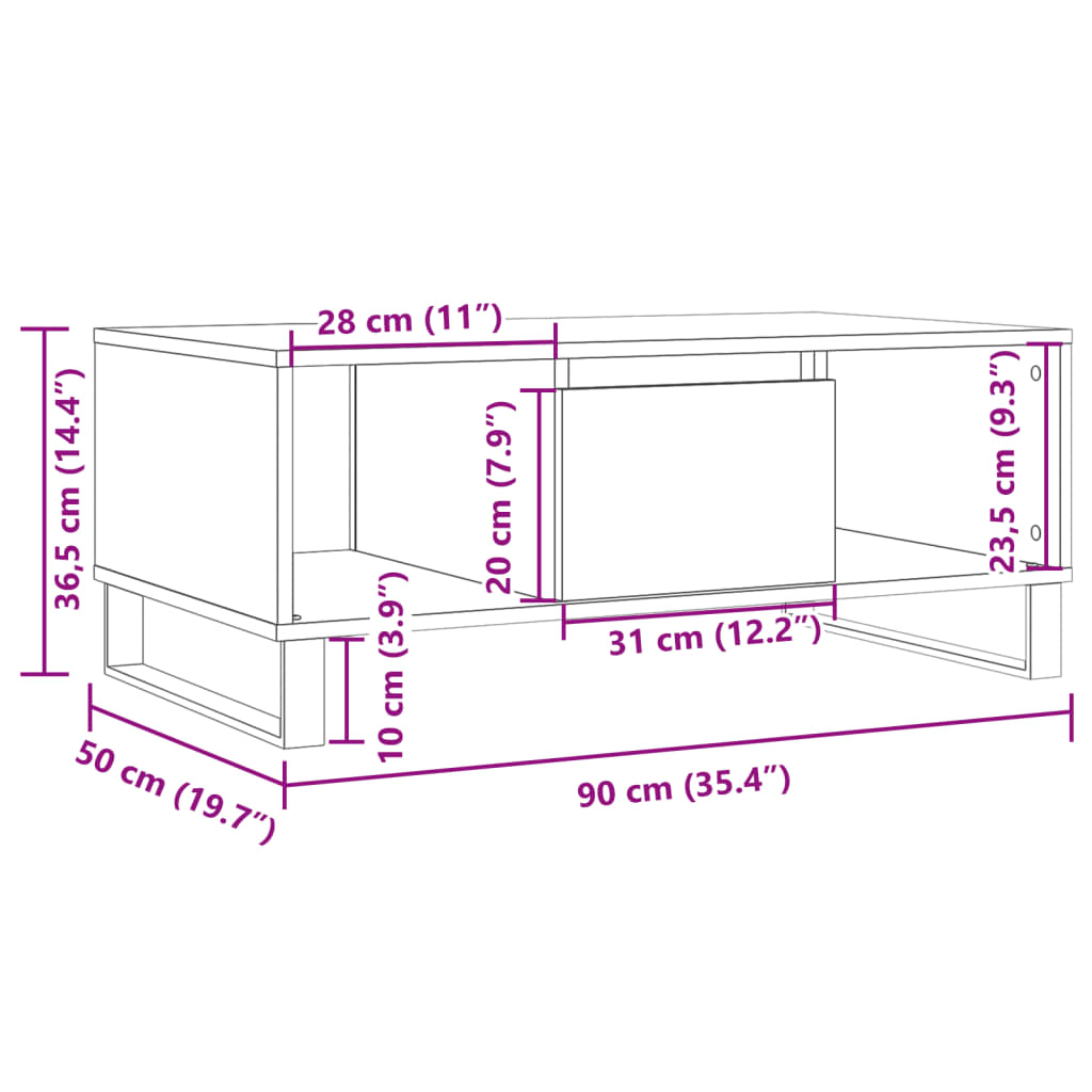 vidaXL Coffee Table Old Wood 90x50x36.5 cm Engineered Wood