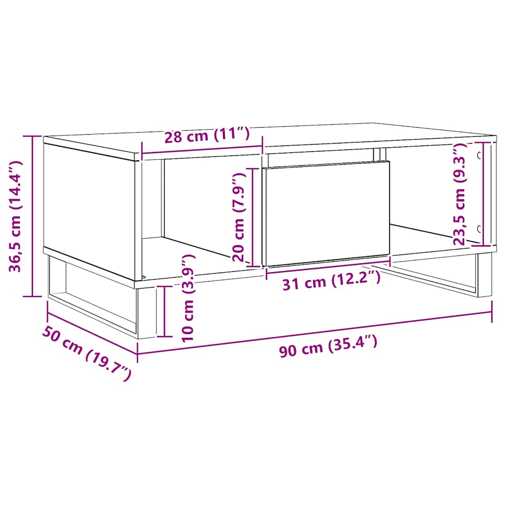 vidaXL Coffee Table Artisan Oak 90x50x36,5 cm Engineered Wood