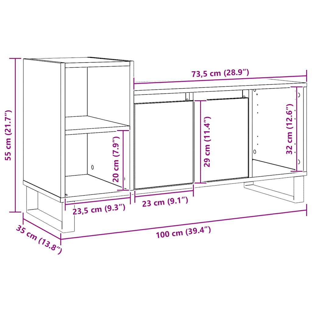 vidaXL TV Cabinet Artisan Oak 100x35x55 cm Engineered Wood