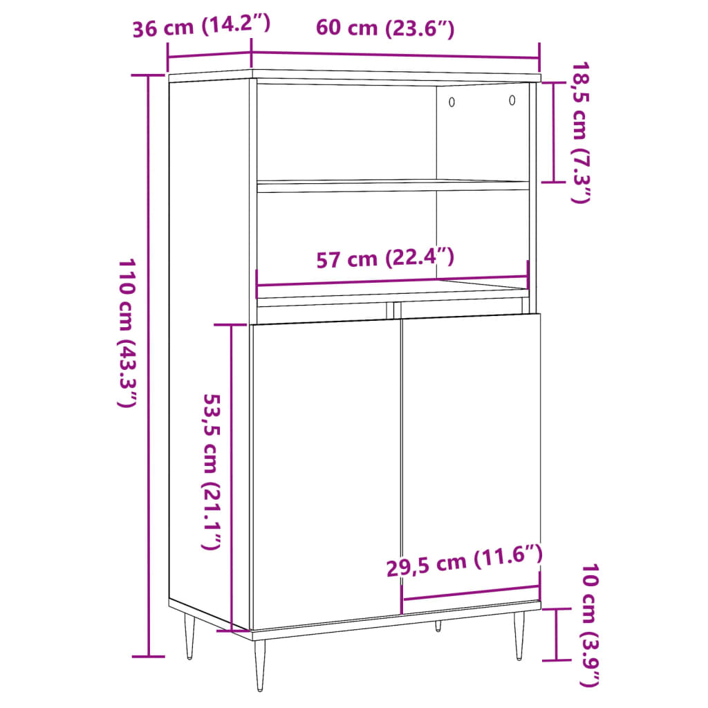 vidaXL Highboard Old Wood 60x36x110 cm Engineered Wood