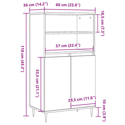 vidaXL Highboard Old Wood 60x36x110 cm Engineered Wood