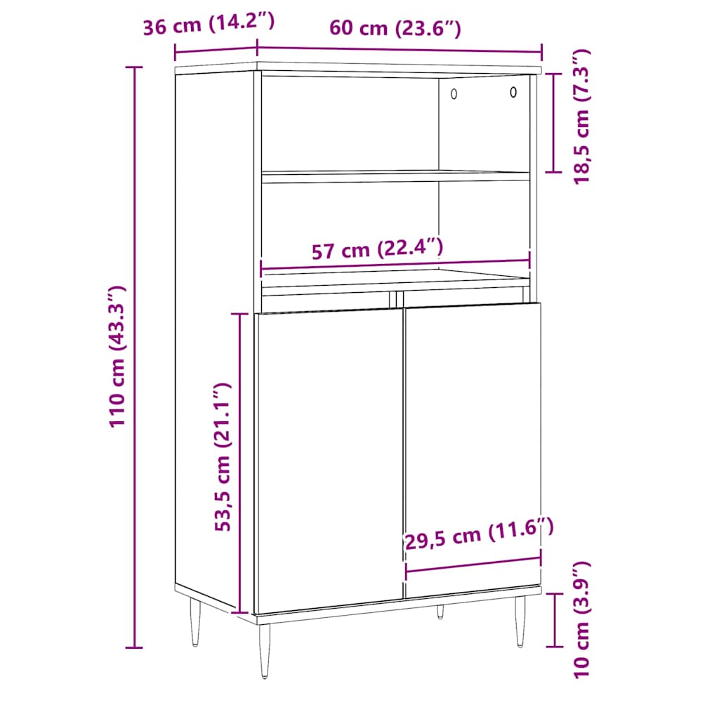 vidaXL Highboard Artisian Oak 60x36x110 cm Engineered Wood
