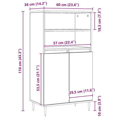 vidaXL Highboard Artisian Oak 60x36x110 cm Engineered Wood