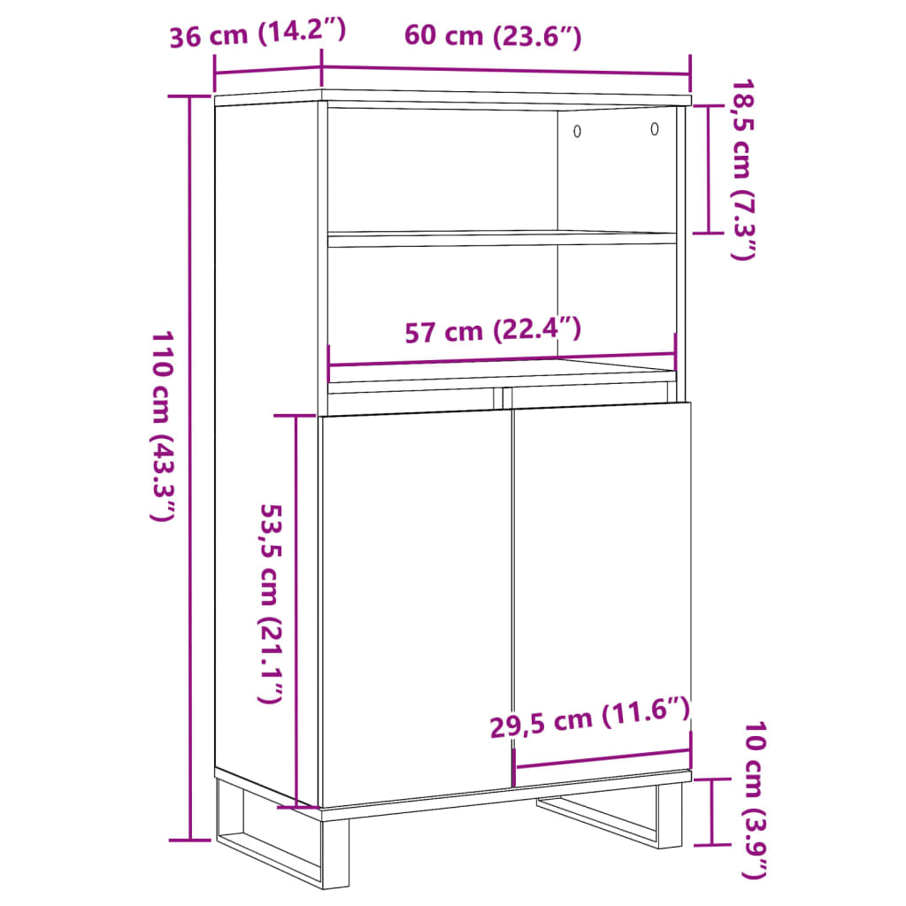 vidaXL Highboard Old Wood 60x36x110 cm Engineered Wood