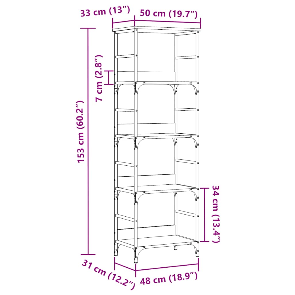 vidaXL Book Cabinet Old Wood 50x33x153 cm Engineered Wood